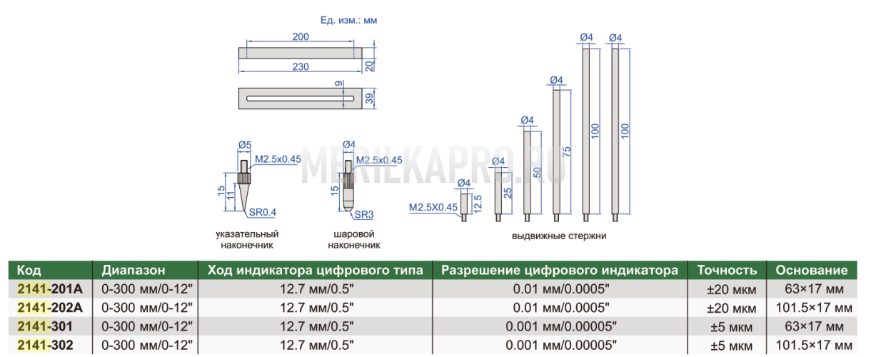 2141-302 Глубиномер цифровой со сменными наконечниками 0-300 мм INSIZE