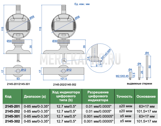 2145-302 Глубиномер цифровой с игольчатым наконечником 0-85 мм INSIZE