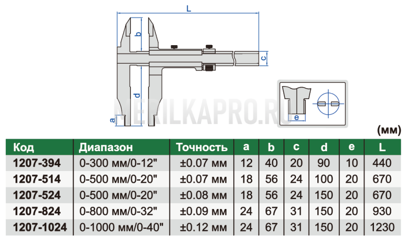 1207-514 Штангенциркуль нониусный с нерегулируемой шкалой ШЦ-2 0-500 мм ±0.07 мм INSIZE