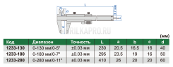 1233-280 Штангенциркуль нониусный с точной подстройкой ШЦ-1 0-280 мм ±0.03 мм INSIZE