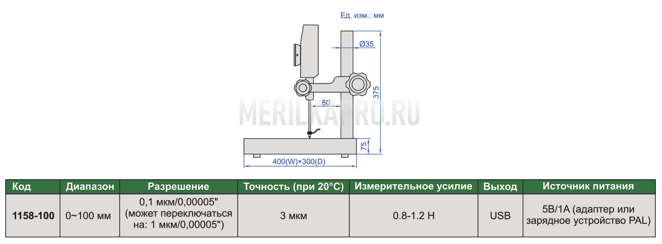 1158-100 Высотомер цифровой большого диапазона 0-100 мм 0.1 мкм INSIZE