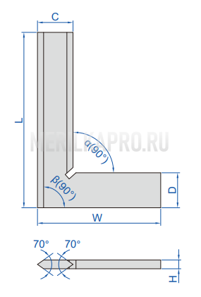 4790-075 Угольник со скошеным краем 90° 75х50 мм INSIZE