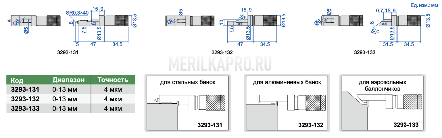 3293-133 Микрометр специальный для измерения толщины стенок 0-13 мм INSIZE